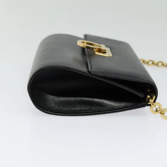Salvatore Ferragamo Gancini Chain Shoulder Bag Leather Black Gold Auth hk2926 - Picture 5 of 16